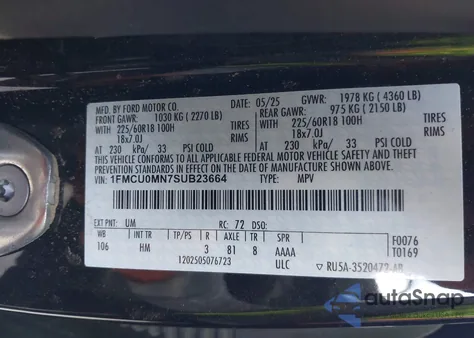 2025 Ford Escape St-Line from USA, damaged, VIN 1FMCU0MN7SUB23664